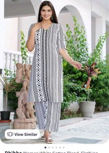 Women&#39;s White Black Printed Kurta Palazzo Set Rayo