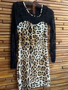 Sexy Back Lace Leopard Print Mini Dress