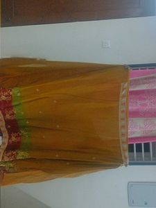 Elegant Gold Chiffon Saree with Floral Border
