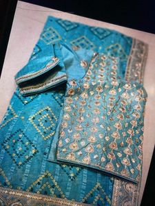 Teal Embroidered Indian Saree &amp; Blouse Set