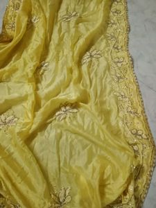 Yellow cutdana work saree