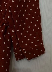 Polka Dot Full Sleeve Brown White Midi dress