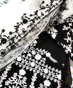 Semi Stitched Black Embroidered Suit