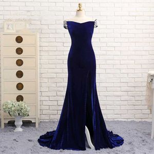 Elegant Blue Velvet Gown