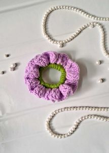 Crochet Flower Scrunchie - Lilac