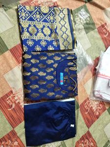 Blue &amp; Gold Embroidered Kurti Set