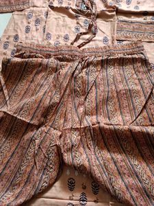 Light Brown Printed Kurti Pant Set XL