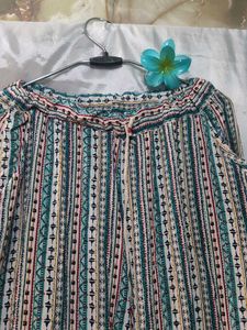 Boho Print Cropped Palazo With Dori At Bottom