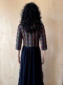 Side Cut Floral Embroidered Black Kurta