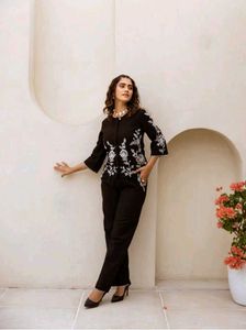 Black Embroidered Co- Ord Set