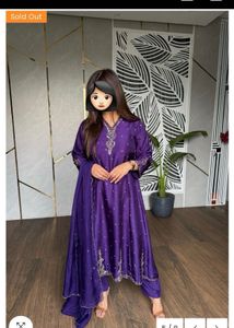 Purple Silk Embroidered Kurta Set