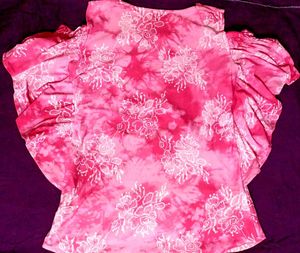 Pink Floral Cold Shoulder Top