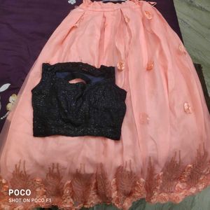 Elegant Peach Lehenga with Bow Detail