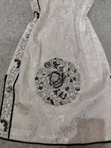 White And Black Embroided Traditional Cheongsam