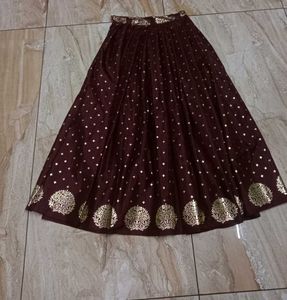 Meroon And Golden Print Pattupavada Set