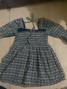 Blue Embroidered Peasant Dress