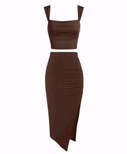Crop Top With High Waisted Side Split Skirt
