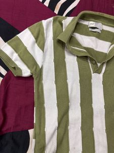 Striped White Nd Green Polo Tshirt