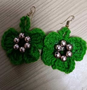Handmade Crocheted Leaf Earrings