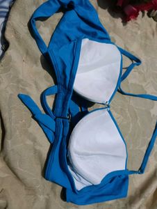 131.Blue Halter Bikini Top 32B