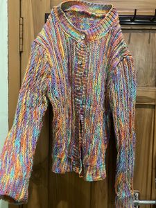 Colorful Knit Button-Down Cardigan