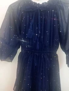 Elegant Navy Blue Tiered Dress with Sparkle
