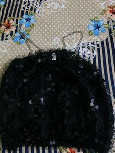 Sparkly Black Chain Strap Top