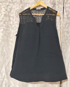 Black Plus Size Crepe Cotton Sleeveless Top