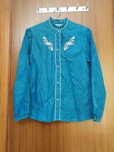 MONOPRIX Women Denim Embroidered Top (Small Size)