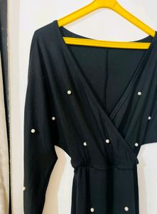 Black Pearl Embellished Mini Dress