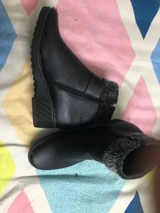 Black Winter Wedge Booties
