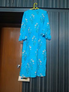 Blue Floral Kurta side cuts available no flaws