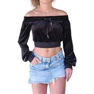 Y2k Juicy Couture Inspired Velour Crop Top