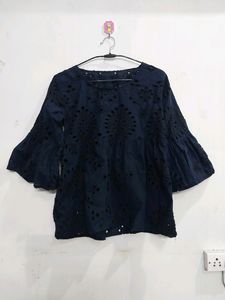 Blue Top With Cut work And Embroidery
