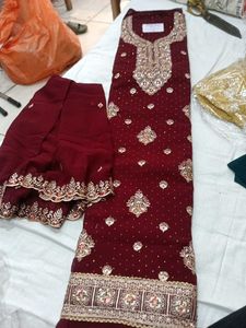 Elegant Maroon Dress Material (No Discount)