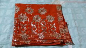Elegant Orange Sequin Saree