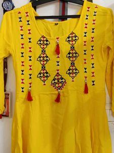 Yellow Embroidered Anarkali Kurti