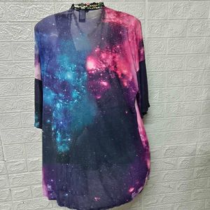 Galaxy Print Lightweight Beach Wear Cardigan
