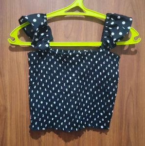 Polka Dot Crop Top | Black | S Size