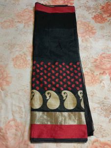 Elegant Black &amp; Red Saree 🖤💥