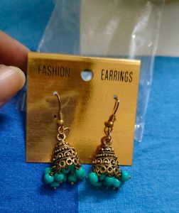 Turquoise Beaded Jhumka Earrings