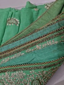 Green Pittan Work Saree With Blouse