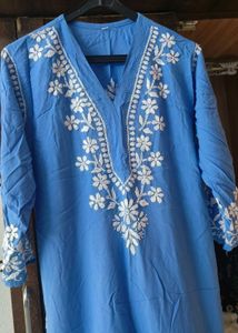 powder blue chikankari kurti set