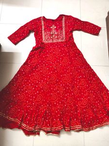 Beautiful Bright Red Anarkali Dress From Myntra, S