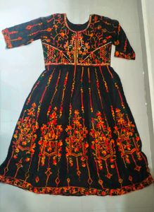Black Anarkali Kurti With Multi Colour Embroidery