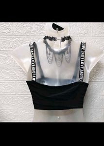 Black LOVE Crop Top Size 34 S/M
