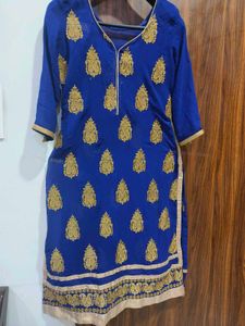 Blue &amp; Gold Embroidered Kurta Set