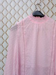 New With Tag Pinterest Korean Puff Laces Pink Top