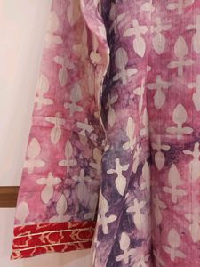 Purple And Pink Tie N Dye CHANDERI Batik Kurti Size 40 With Pocket
