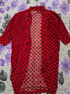 Red Black Polka Dots Front Open Shrug